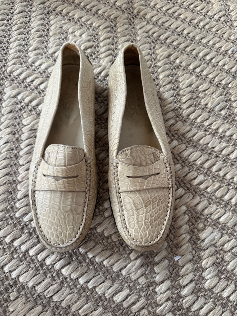 Tod's Cream Croc-Embossed Penny Loafers